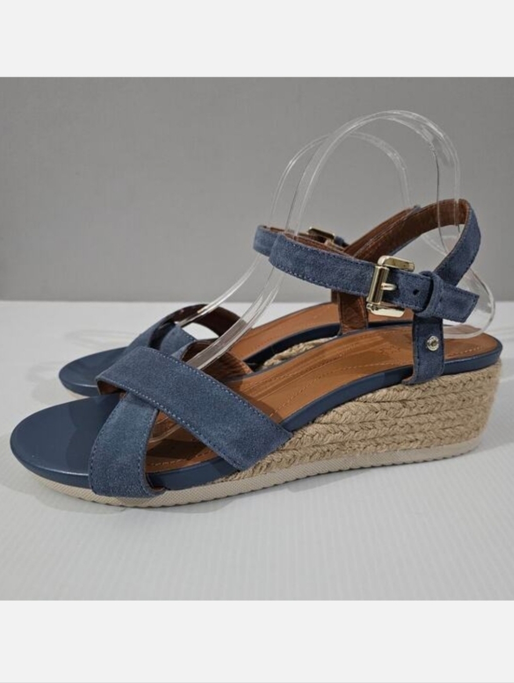 Geox Ischia Corda Espadrille Wedge Sandal Womens EU 41 Blue Suede Jute NEW